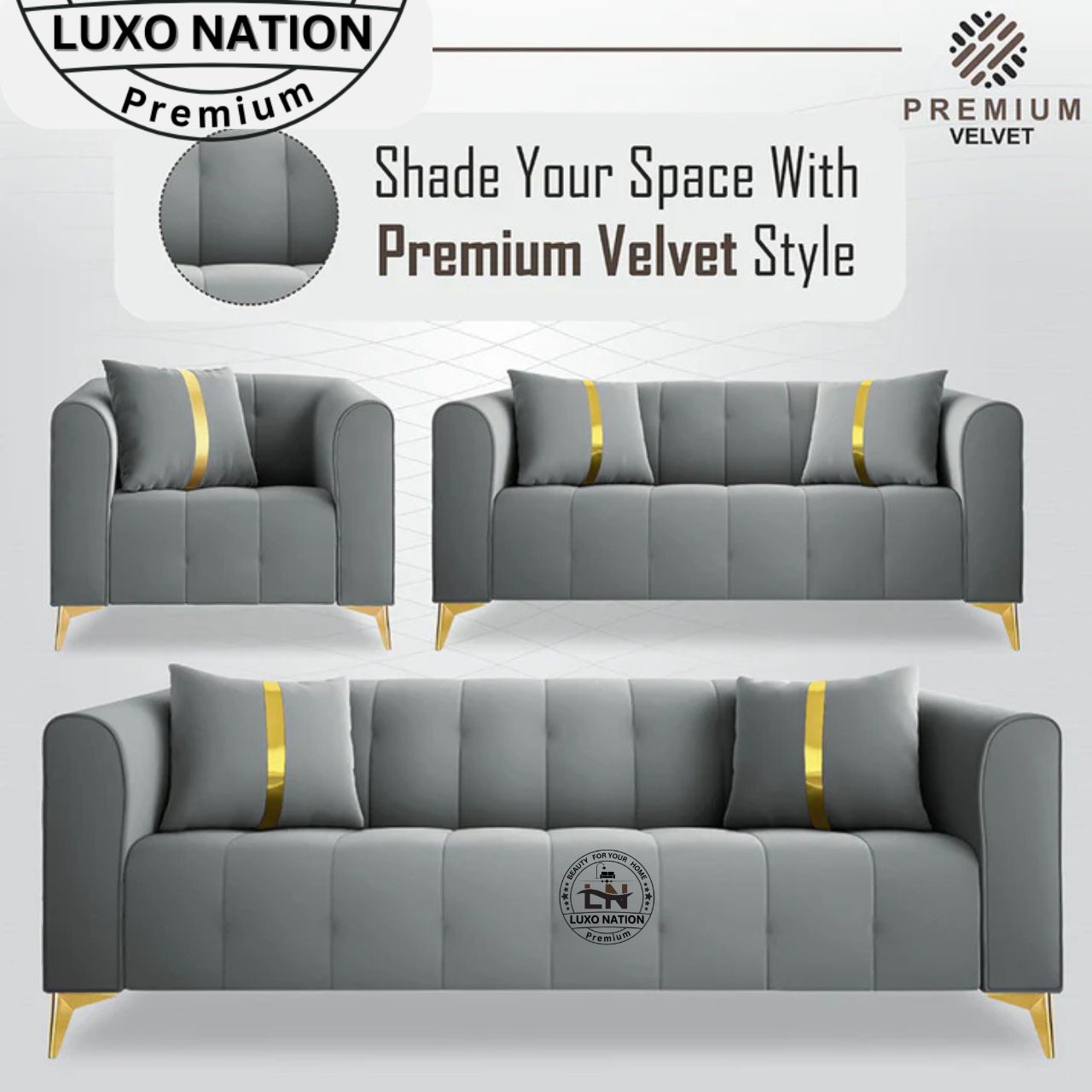 Luxo Nation Luxury Sofa Set  – Premium Quality & Velvet Suede Design